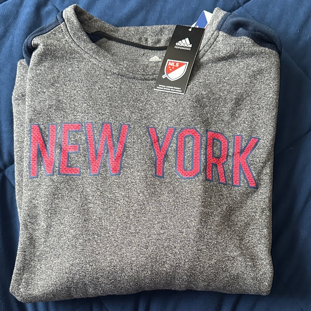 Adidas Gray and Red Bulls New York Crewneck Sweater